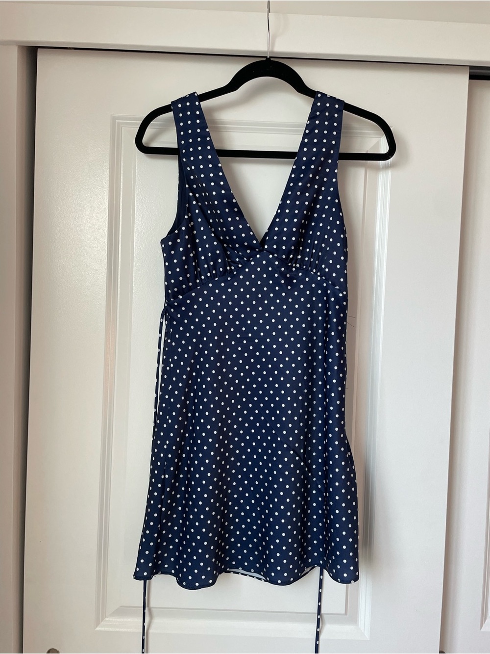 Cotton Candy Navy Blue Polka Dot V-Neck Mini Dress